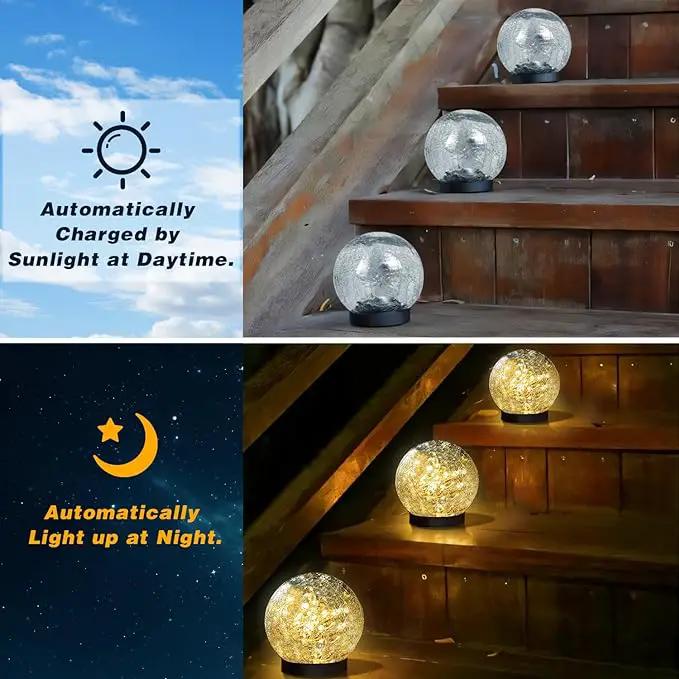 Solar Garden Lights Outdoor Waterproof, 4 Pack Cracked Glass Ball Light, Ground Landscape Garden Decor, Solar Globe Decorative for Pathway/Patio/Lawn/Yard (Warm White, 4.7") by GreenHaven Gardens
