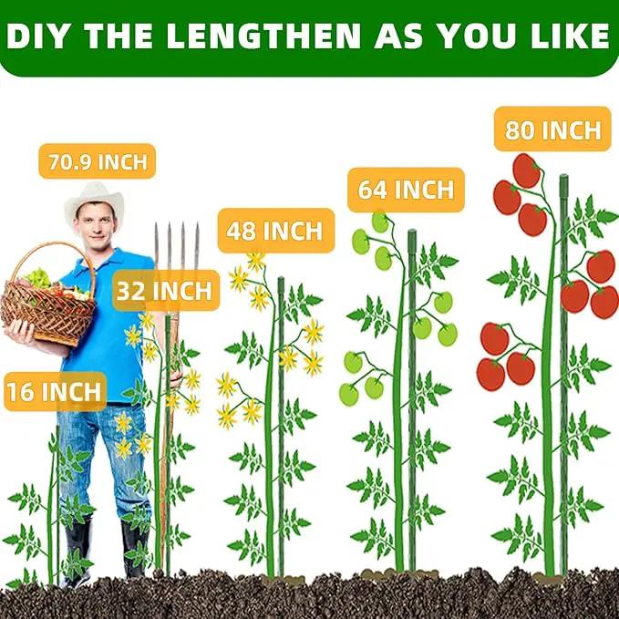Garden Stakes 16 Inch 70 Pack, Diy 4ft 5ft 6ft 7ft 8ft Tomato Stakes Plastic Coated Metal Plant Sticks Stakes Supports with 40 Connectors 30 Rotatable Clips for Indoor Outdoor Plants Vegetable by GreenHaven Gardens