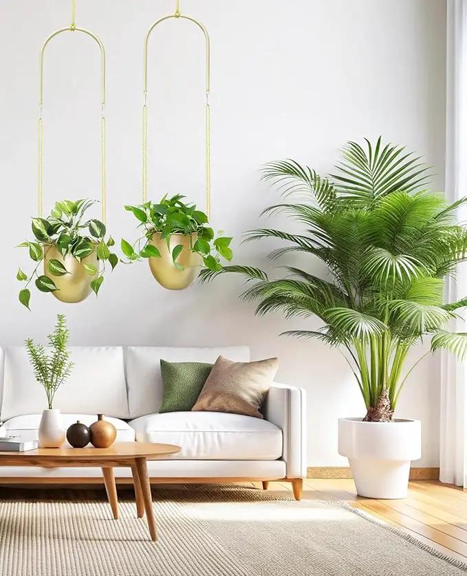 AceList Gold Hanging Planter Set of 2-5.51 Inch Hanging Planters for Indoor Plants, Home, Balcony, Garden, and Patio - Window Hanging Planters with Hemp Rope by GreenHaven Gardens