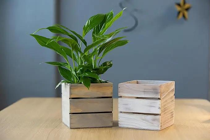 Wood Planter Box with Wine Crate Styled, 5 Inch Square, Rustic Barn Wood, Plastic Liner, Wedding Flowers Holder, Home and Venue Decor, (5x5 Wine Crate Set of 4) by GreenHaven Gardens