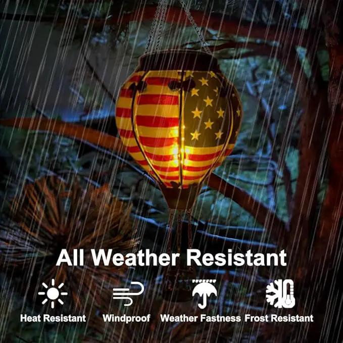 2PCS Solar Hot Air Balloon Lanterns with Flame with Shepherd's Hooks, Glass Hanging Flickering Lights Outdoor Waterproof for Garden Tree Yard Patio Mother's Day Gift, 18" H Flag by GreenHaven Gardens