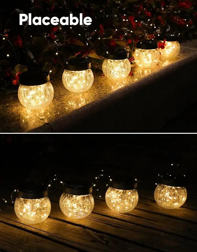 Solar Lanterns Solar Lights Outdoor Waterproof 6-Pack, Solar Powered Hanging Lights Cracked Glass Hanging Globes for Christmas Decoration, Shepherd Hook, Garden Tree Ornaments by GreenHaven Gardens