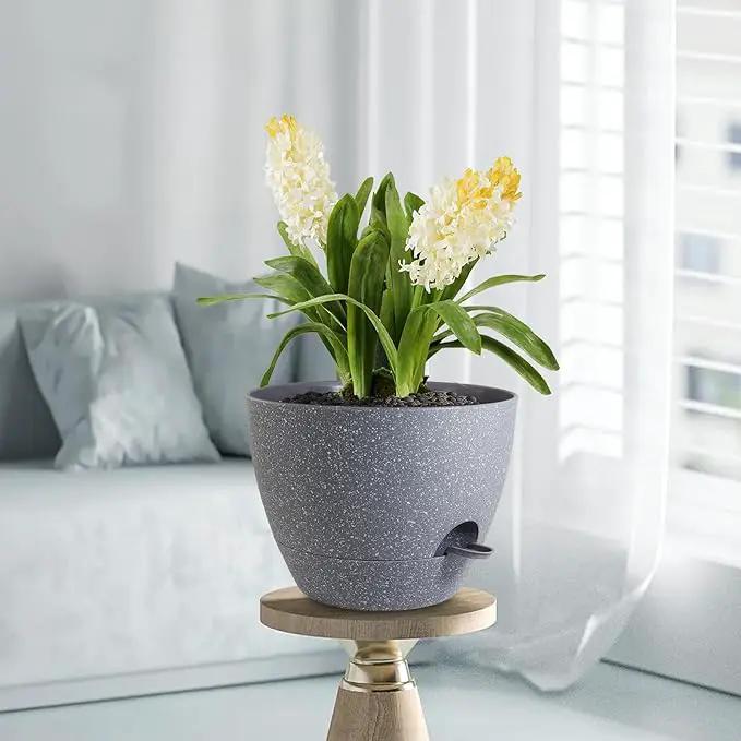 12 inch Large Self Watering Pots, Plant Pots with Mesh Drainage Holes for Indoor Outdoor Plants, Plastic Planters with Deep Reservoir for Garden House Flower Plants, Speckled Grey by GreenHaven Gardens