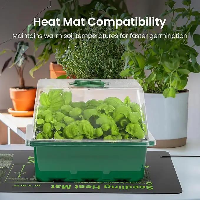 MIXC 6-Pack Seed Starter Tray Kit with Plant Light Seedling Trays with Adjustable Humidity Domes & Clear Cell Trays 12 Full Spectrum LED Beads for Indoor Plant Growth (Green) by GreenHaven Gardens