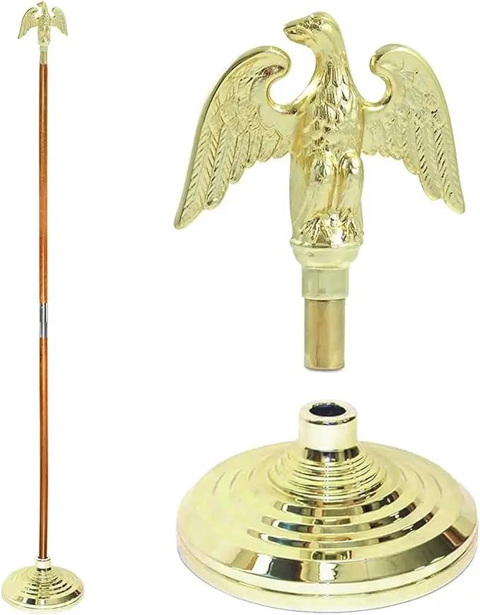 Super Tough Indoor Flag Pole kit 7ft - Metal Eagle - Gold Texture Base - Aluminum Flagpole with Brass Finish - Heavy Duty Inside House Flagstaff - Interior Shaft and Stand - No Ensign Included by GreenHaven Gardens