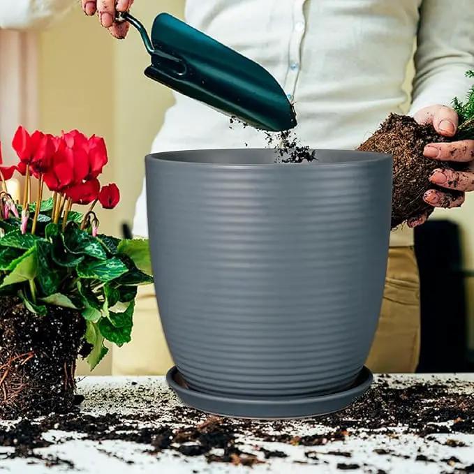 12 Inch Pots for Plants Ceramic Planter Pot Large Flower Pot with Drainage Hole and Saucer for Home Patio Garden Office Indoor Outdoor Gray by GreenHaven Gardens
