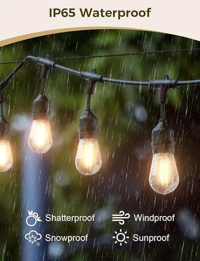 XMCOSY+ Smart Outdoor String Lights, 123Ft LED Patio Lights Waterproof IP65, App Control, Compatible with Alexa, Dimmable Edison Bulbs Outdoor Light for Yard Porch Bistro Outside by GreenHaven Gardens