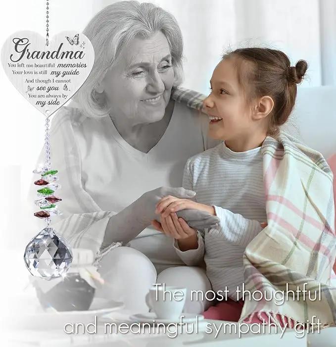 Grandma in Heaven Memorial Crystal Suncatcher Gifts,Sympathy Gifts for Loss of Grandma,Hanging Crystals Ornament for Window Rainbow Maker Prisms Home Decor Gift by GreenHaven Gardens