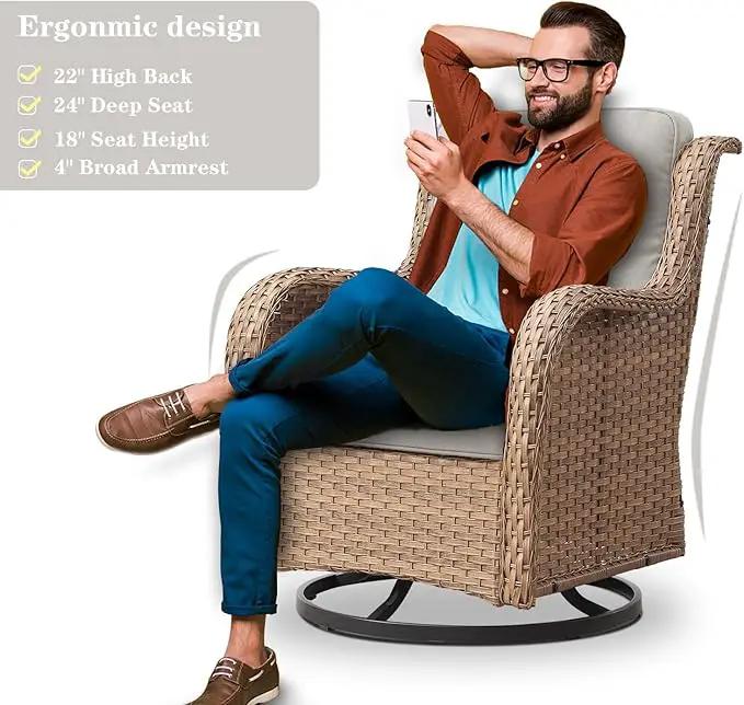 5 Pieces Patio Furniture Sets Wicker Outdoor Furniture, Rattan Patio Swivel Glider Chairs with 2 Ottoman and Glass Side Table, Yellow Wicker by GreenHaven Gardens