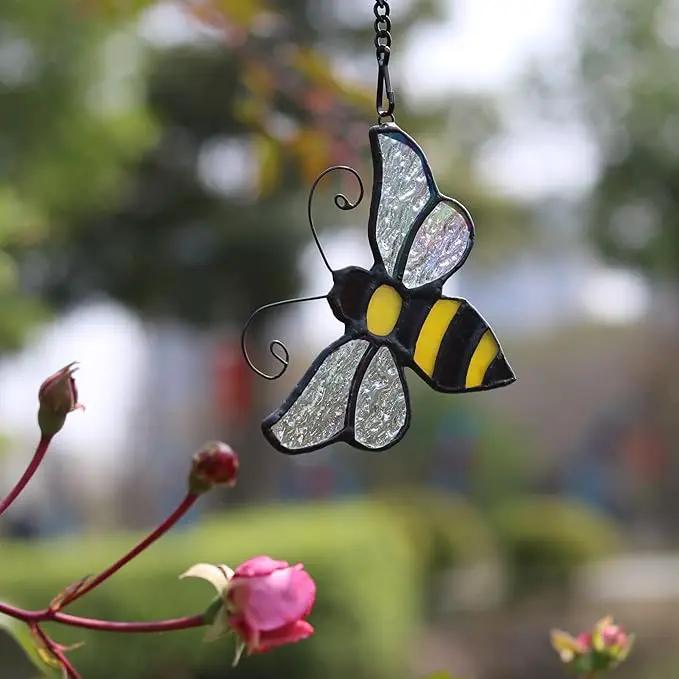 Bumble Bee Ornament Stained Glass Window Hanging Suncatcher Home Decor, Birthday Gifts for Mom Grandma Aunt Sister Bee Lover, Mother's Day Bee Decoration by GreenHaven Gardens