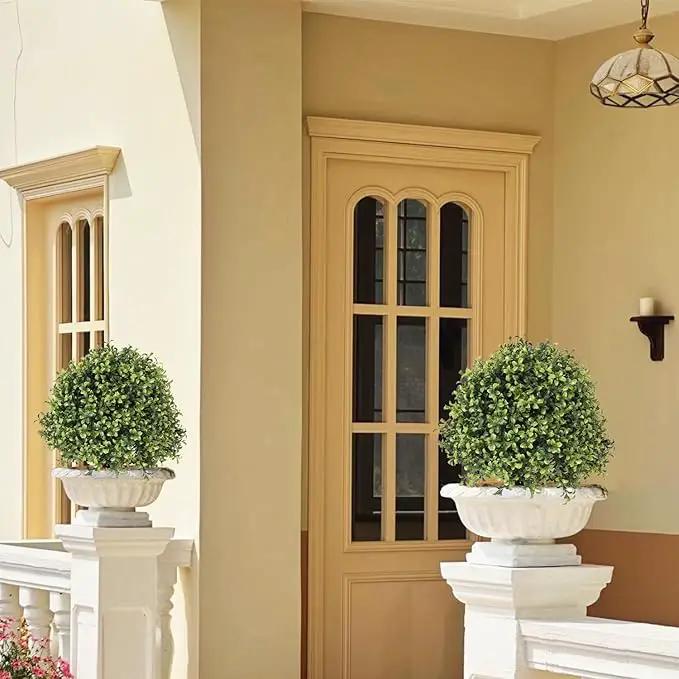 THE BLOOM TIMES 2ft Faux Boxwood Plants Outdoor Set of 2, Topiary Balls Artificial Outside Trees, 24" UV Resistant Fake Greenery Bushes & Shrubs for Front Porch Planter by GreenHaven Gardens
