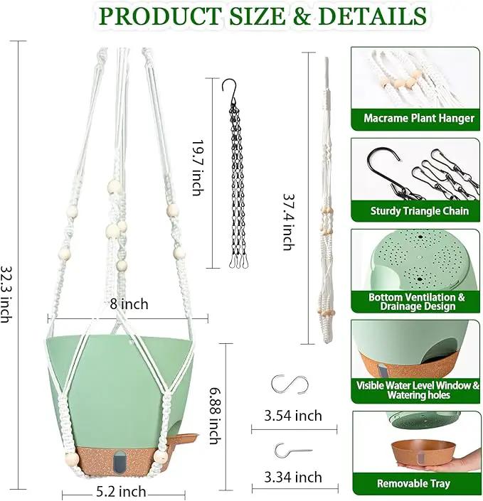 Hanging Planter for Indoor Plants 8 Inch, 2 Pack Self Watering Hanging Baskets for Plants, Hanging Flower Pots with Drainage Hole & 2 Kinds of Plant Hangers for Garden Home Decor (Green, 8 inch) by GreenHaven Gardens