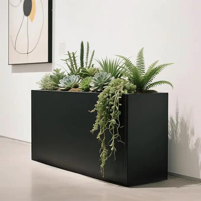 GSK Black Metal Planter Versatile Box with Drainage Holes Galvanized Painted Iron Flower Boxes for Indoor Outdoor Use Ideal Patio Balcony Garden Elevated Plant Bed by GreenHaven Gardens