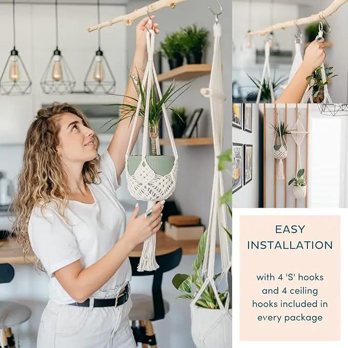 Nook Theory 4-Pack Macrame Plant Hanger - with 8 Ceiling Hooks - Hanging Planter Indoor Outdoor - Hanging Plant Holder - Decorative Bohemian Plant Hangers - Hanging Plants (Black) by GreenHaven Gardens