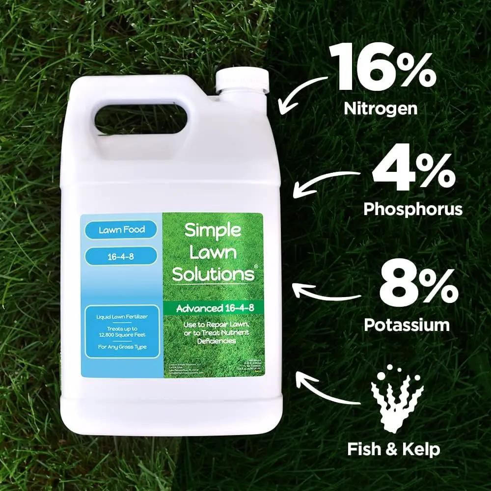Advanced 16-4-8 Lawn Fertilizer - Liquid Lawn Food Spring & Summer Concentrated Spray - Any Grass Type- Fish and Seaweed Kelp- Balanced NPK - Simple Lawn Solutions (1 Gallon) by GreenHaven Gardens