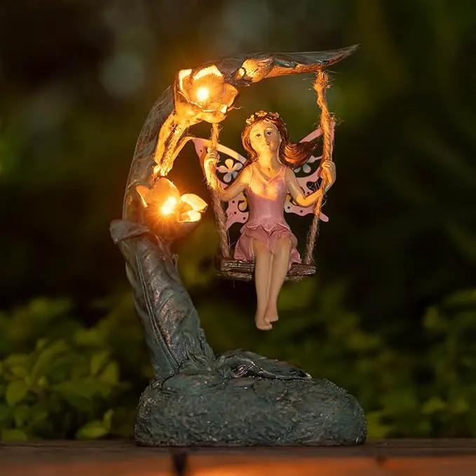 Garden Flower Fairy Outdoor Statue, Patio Lawn Yard Porch Decor, Funny Swing Ornaments, 9.05 Inches Tall by GreenHaven Gardens