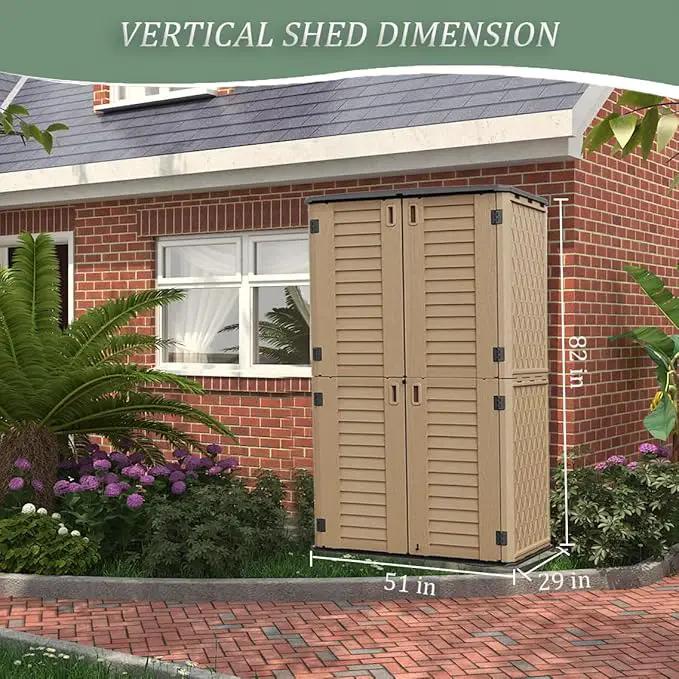 HOMSPARK Storage Shed Weather Resistance, Multi-Purpose Outdoor Storage Cabinet for Backyards and Patios, Horizontal Storage Shed for Lawnmower, Patio Accessories (Coffee, Tall - 53 cu.ft) by GreenHaven Gardens