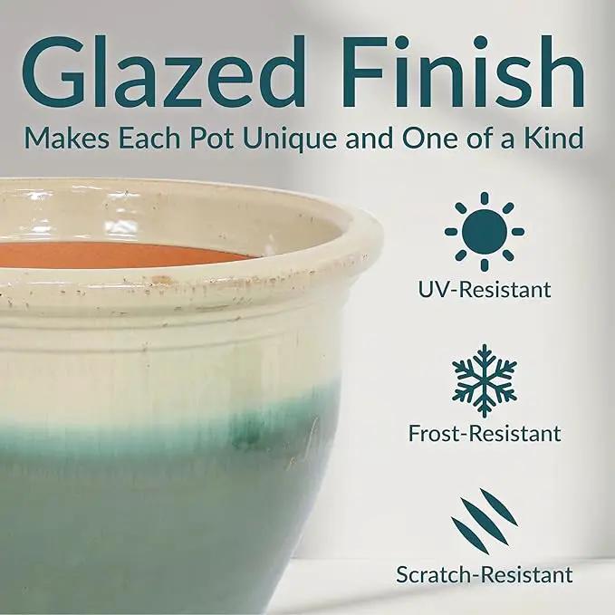 Sunnydaze Studio Large Ceramic Plant Pot - Round Outdoor Glazed Ceramic Planter Pot with Drainage - Gray - 18.5" by GreenHaven Gardens