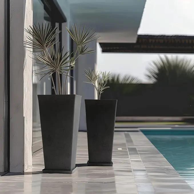 LA JOLIE MUSE 30 Inch Tall Planters for Outdoor Plants, 2 Sets Concrete Grey, Tall Outdoor Planters, Modern Square Outdoor Planters, Tall Large Planters for Front Door, Patio and Deck by GreenHaven Gardens