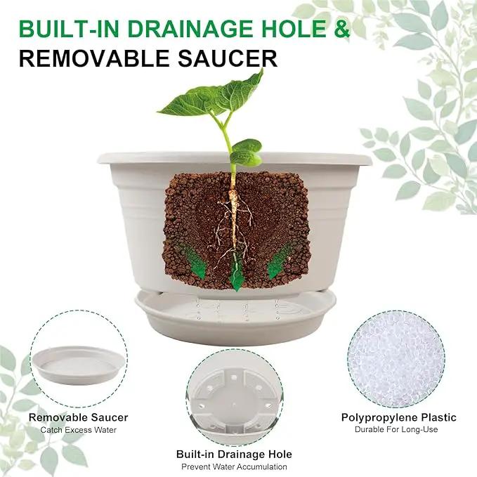 Large 4 Pack13 inch Plant Pots, Round Plastic Pots for Plants, Outdoor Planters with Drainage Hole & Tray Saucer, Decoration Large Flower Pots for Indoor Outdoor Garden Home Plants (White) by GreenHaven Gardens