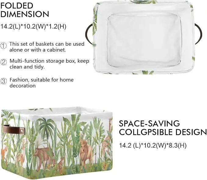 Animal Rectangular Storage Basket Organizer Bin Shelf Baskets For Home Office Dorm Lions Tigers Bears Giraffes Forests by GreenHaven Gardens