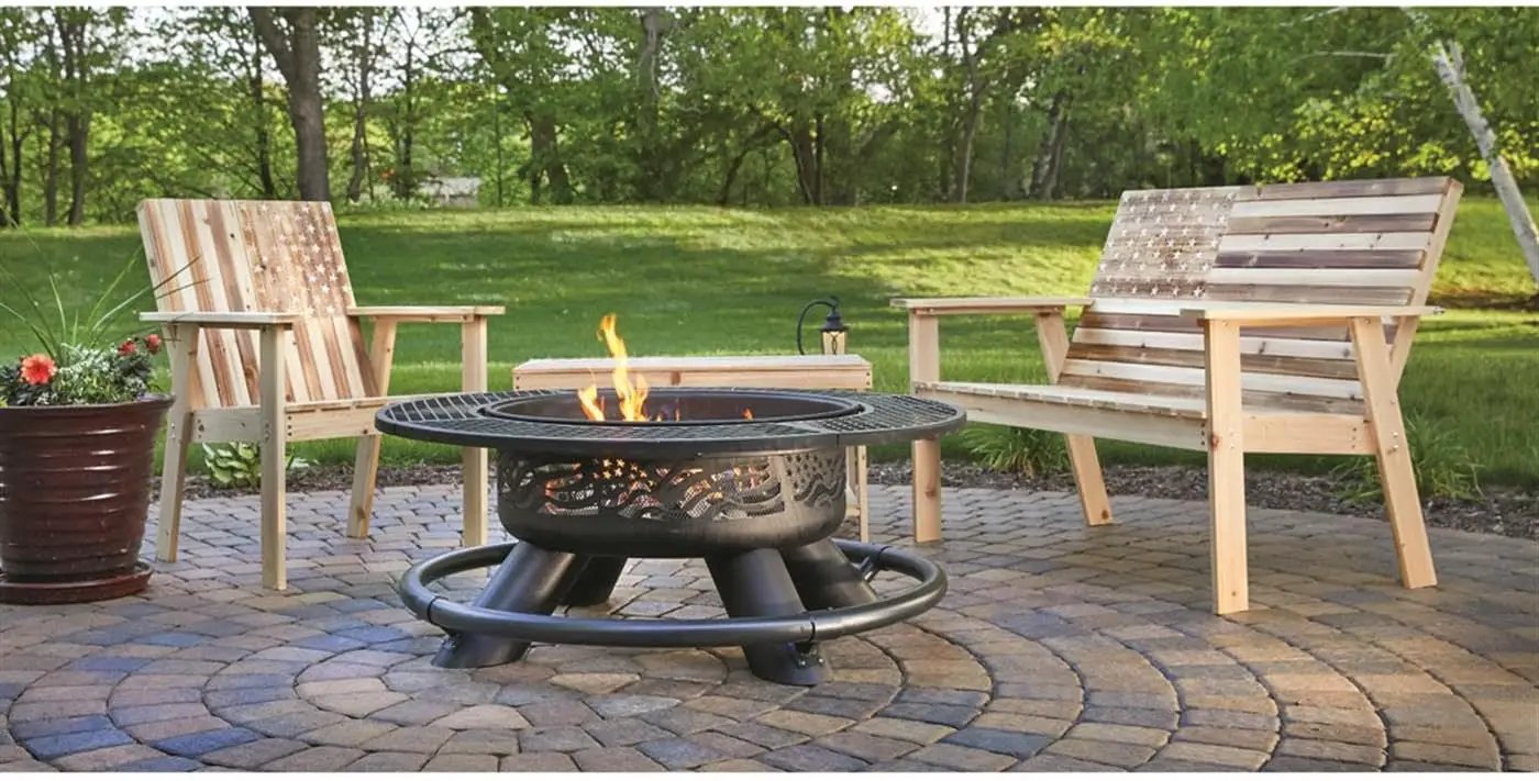 Castlecreek 47" Fire Pit BBQ Grill Outdoor Wood Burning Steel Log Firepit for Camping, Grilling, Smores, Yard, Cooking Outside, Barbecue, Bonfire Flag by GreenHaven Gardens