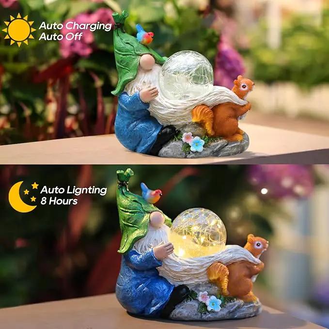 Garden Gnomes Statue Outdoor Decor,Solar Gnome Statue for Outside -Resin Blue Gnome Yard Art Gifts for Mom,Grandmam Birthday Gift by GreenHaven Gardens