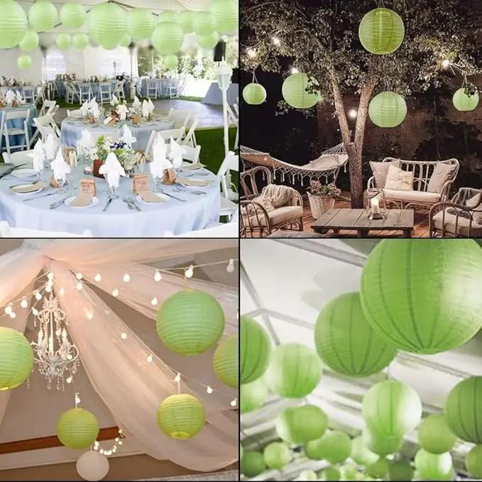 WYZworks - Round Paper Lanterns 10 Pack (Light Apple Green, 8") - Hanging Paper Lanterns Lamp for Wedding, Birthday, Party and Home Decorations with 8", 10", 12", 16" Option by GreenHaven Gardens