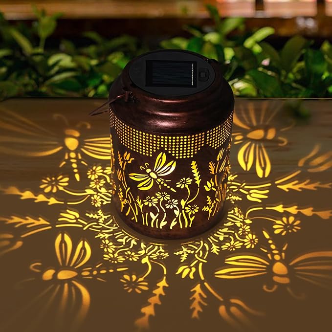 pearlstar Solar Lanterns Outdoor Waterproof Hanging Solar Lights Metal Dragonfly Gifts for Women Mom Grandma Decor for Garden Yard Patio Balcony Path by GreenHaven Gardens