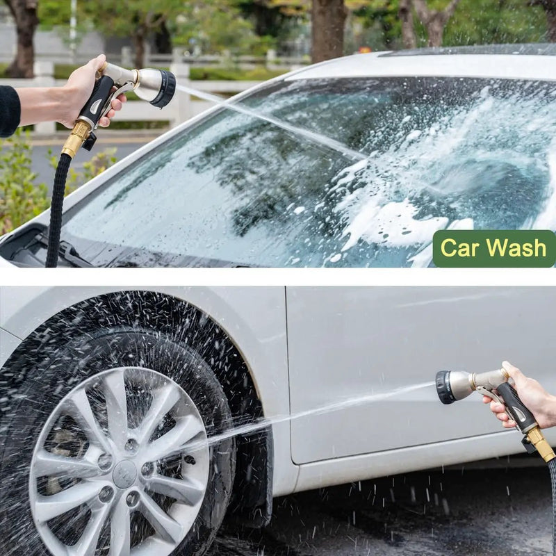 FANHAO Heavy Duty Garden Hose Nozzle, 100% Metal Water Nozzle with 8 Adjustable Spray Patterns, High Pressure Hose Sprayer with Non-Slip Grip for Watering Plants & Lawns, Washing Cars & Pets -Silver by GreenHaven Gardens