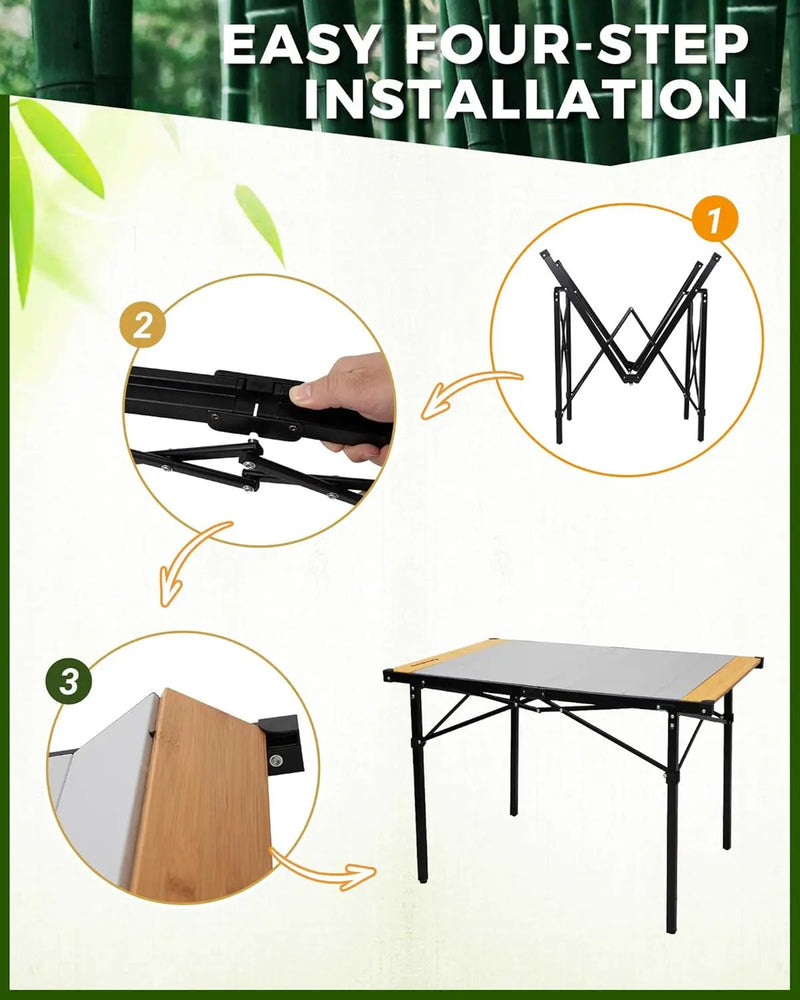 KingCamp Folding Camping Table, Aluminum Roll-Up Camp Table, Large Foldable Table for 2-4 Person, Outdoor Portable Tables with Carry Bag, 180 LBS Heavy Duty Load (Bamboo：40.16“x27.5”，2-4 People) by GreenHaven Gardens