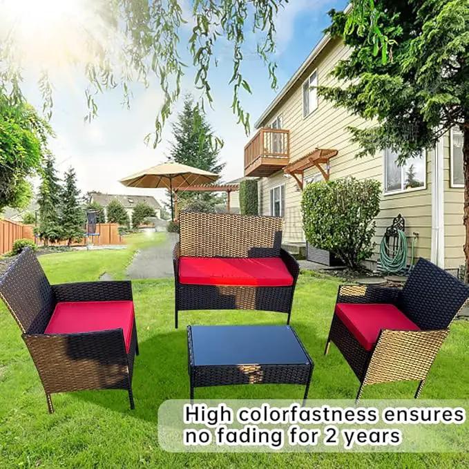 3-Pack Outdoor Patio Furniture Replacement Cushions Set–High-Elastic Sponge Cushions Fit 4-Piece Wicker Rattan Sofa, Loveseat & Chairs, 36x18x2 & 18x18x2, Waterproof, Fade-Resistant (Wine red) by GreenHaven Gardens