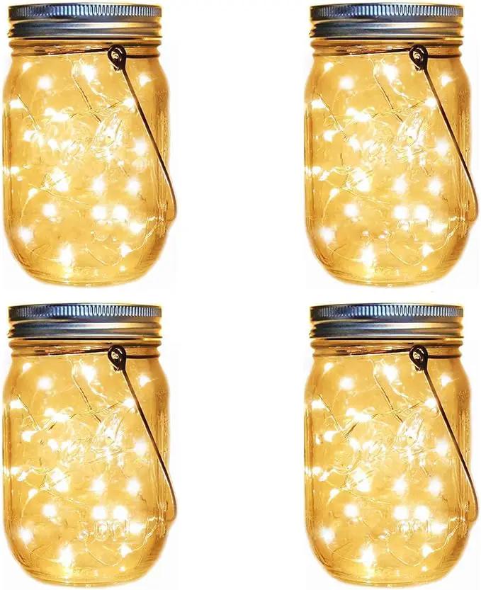 Solar Lantern Mason Jar Hanging Lights,4 Pack 30 Led Fairy Firefly Starry String Jar Lights (Mason Jars/Hangers Included),for Mason Jar Patio Garden Lanterns Wedding Table Decor Light by GreenHaven Gardens