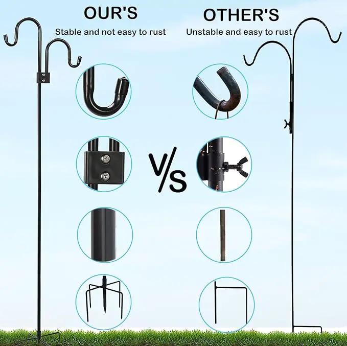 Double Shepherds Hooks For Outdoor 76 Inch, Heavy Duty Metal Bird Feeder Pole Stand With 5 Base Prongs, 28.5 To 76 Inch Adjustable Garden Holder For Hanging Plant, Wind Chimes, Wedding Garden Etc by GreenHaven Gardens