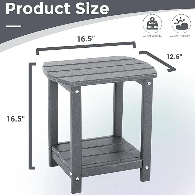Adirondack Square Outdoor Side Table,2-Tier Storage Patio Side Table, HDPE End Tables for Backyard Pool Porch Garden Lawn(Grey) by GreenHaven Gardens