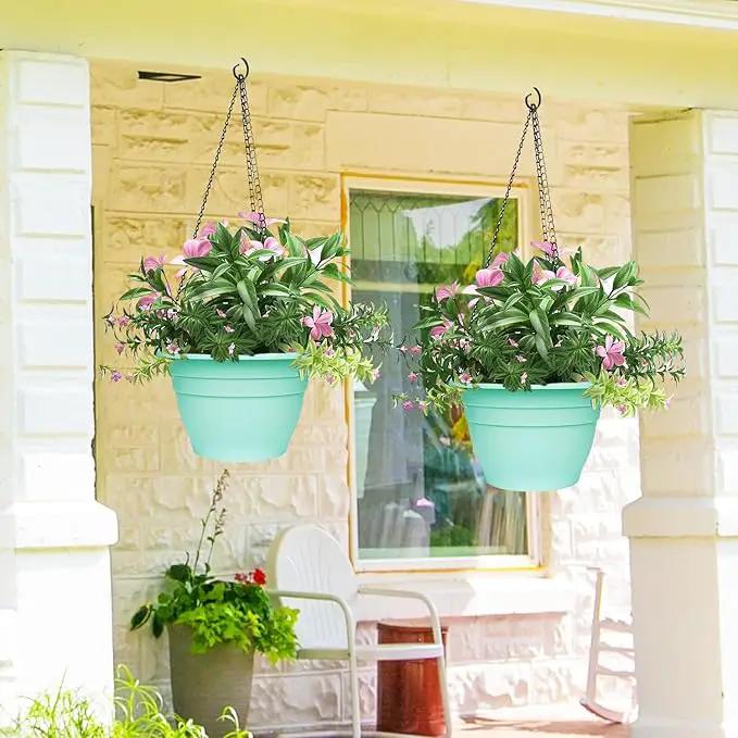 Plant Pots Set of 5, 10 Inch Round Flower Pots, Thickened Plant Planters with Drainage Holes, Garden Pots for Indoor Outdoor (Sky Blue) by GreenHaven Gardens