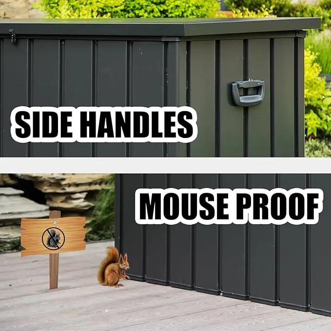 Domi Outdoor Deck Box 100 Gallon, Waterproof Lockable Steel Outdoor Storage Container with Resin Lid for Outside Cushions, Garden Tools and Pools Equipment (Gray) by GreenHaven Gardens