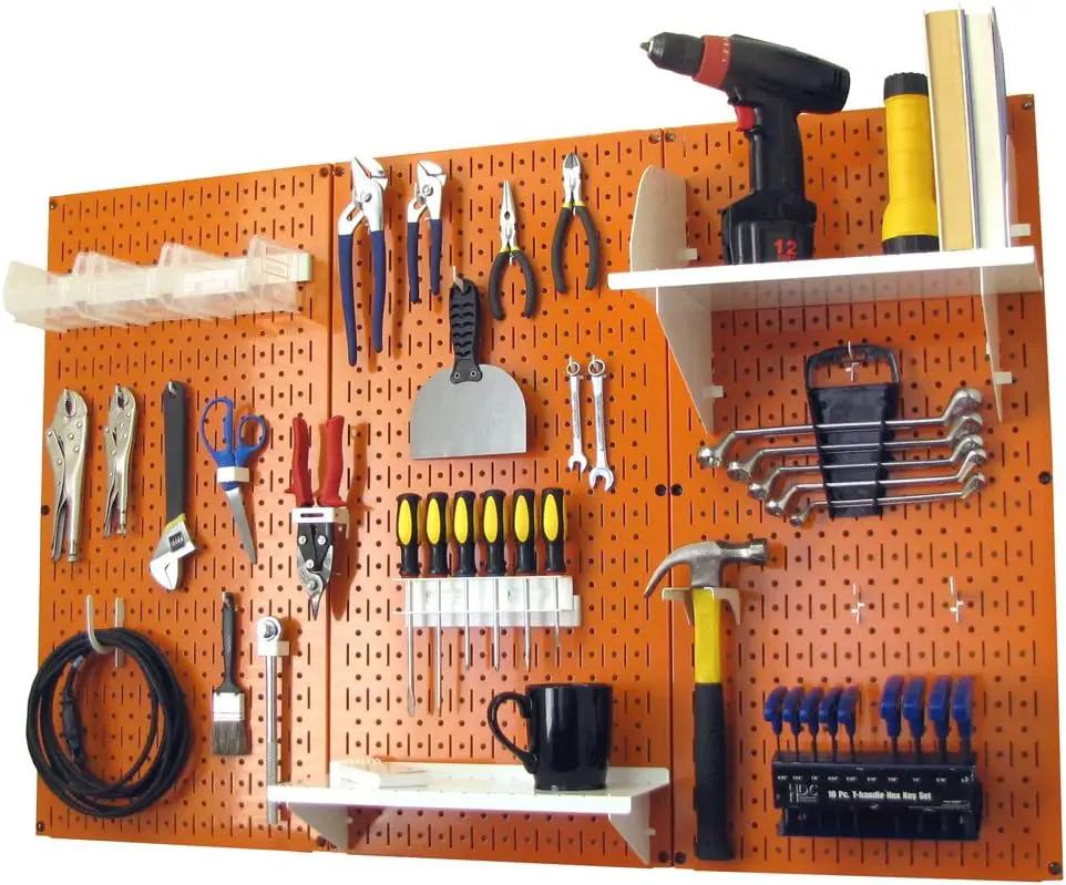 Wall Control Pegboard Organizer 4 ft. Metal Pegboard Standard Tool Storage Kit with Orange Toolboard and White Accessories by GreenHaven Gardens
