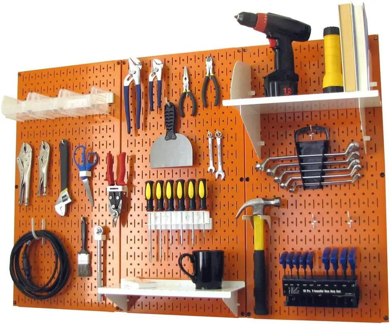 Wall Control Pegboard Organizer 4 ft. Metal Pegboard Standard Tool Storage Kit with Orange Toolboard and White Accessories by GreenHaven Gardens