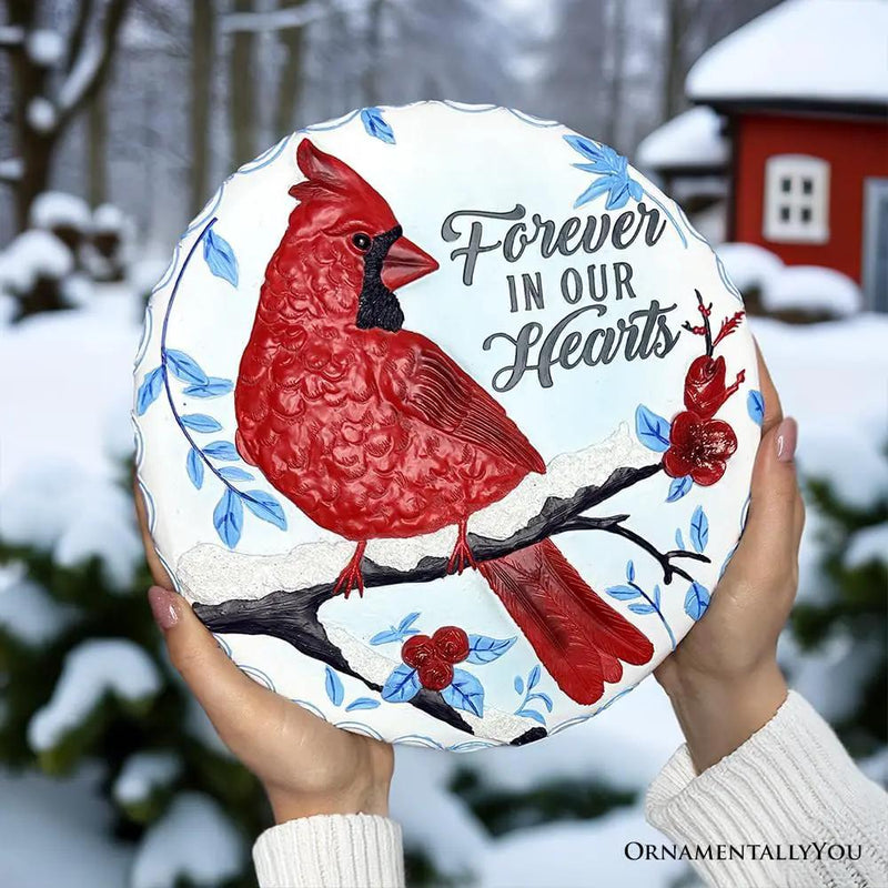 Elegant Resin Stepping Stone, Outdoor Garden Pathway Decoration (Forever in Our Hearts Cardinal Stepping Stone, 9.5" Winter Garden Decorative Resin Figurine) by GreenHaven Gardens