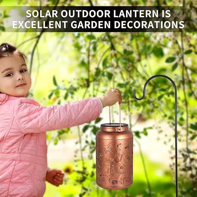 2 Pack Solar Lanterns Outdoor Waterproof, Mushroom Garden Decor Gifts for Women Mom Grandma Hanging Solar Lights Metal Solar Decoration Outside LED Lanterns for Yard, Patio, Lawn by GreenHaven Gardens