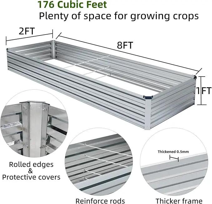 2 Pack 8x2x1FT Galvanized Raised Garden Beds Kit Outdoor Metal Gardening Planter Box for Vegetable Elevated Flower Herbs,Silver by GreenHaven Gardens