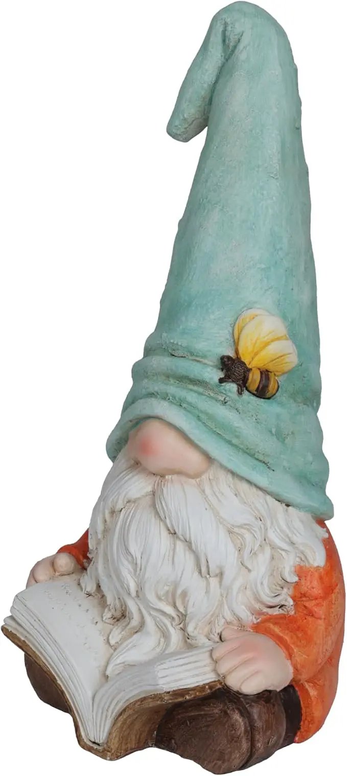 Alpine Corporation MCC844 Indoor/Outdoor Gnome Reading a Book Garden Statue, Charming Gnome Statue with Hat, 20" H, Turquoise by GreenHaven Gardens