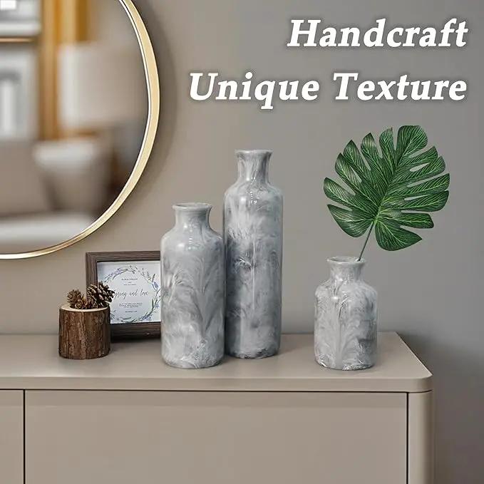 Resin 3 Piece Vase Set, Farmhouse Decor, Home Decorative Vase, Vases for Your Kitchen, Bedroom, Office, Living Room, Bathroom, & Shelf Centerpiece Table Decorations, Grey by GreenHaven Gardens