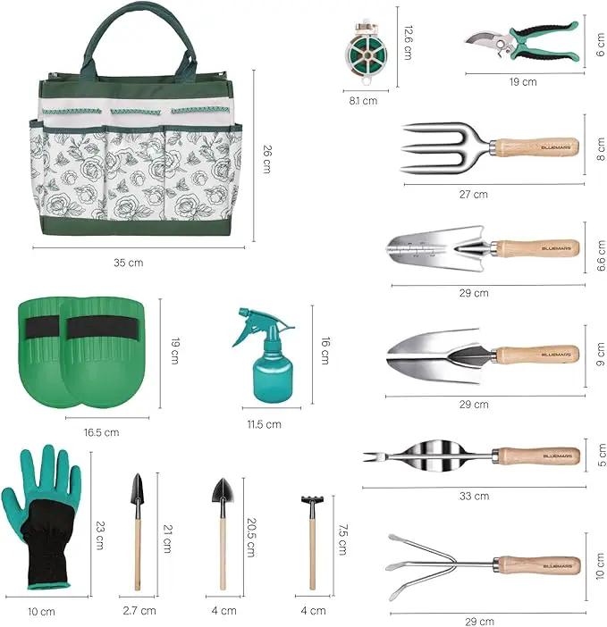 Gardening Tools 14-Piece Heavy Duty Gardening Hand Tools with Fashion and Durable Garden Tools Organizer Handbag,Rust-Proof Garden Tool Set by GreenHaven Gardens