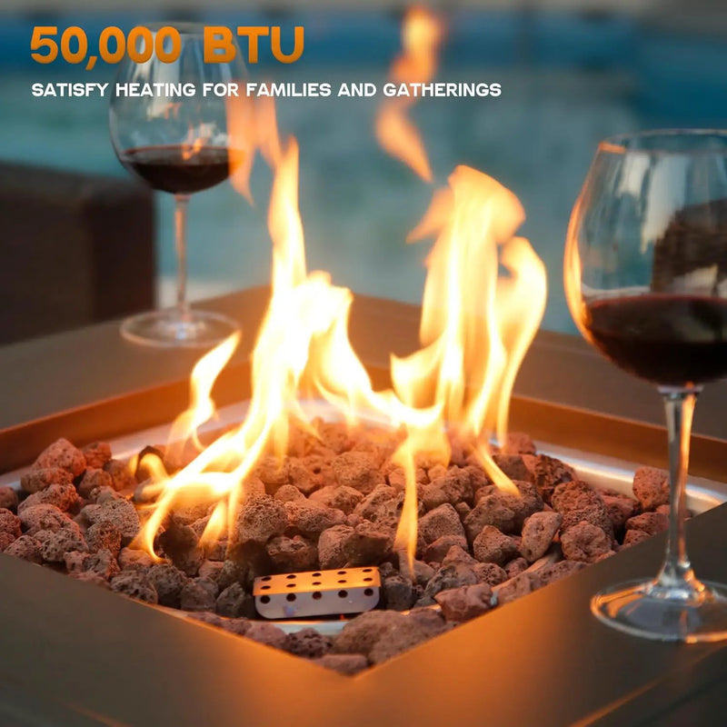BALI OUTDOORS 50,000 BTU Propane Fire Pit Outdoor, 28 inch Propane Fire Pit Table Square, Gas Firepits for Outside Patio, Garden, Backyard by GreenHaven Gardens