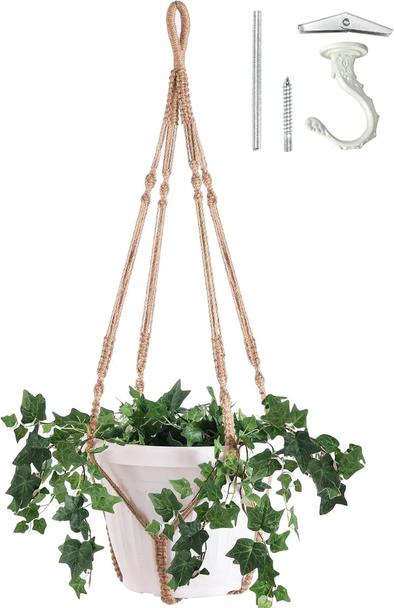 Giant XXL 55 Inches Macrame Planter Hanger Large for 15 inch Pot + Swag Hook | Extra Large Hanging Planter for Indoor Plants | No Pot/Plant Included (XXL Jute) by GreenHaven Gardens