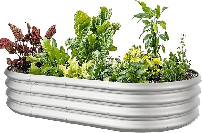 5x3x1ft Oval Galvanized Raised Garden Bed Outdoor 9-in-1 Large Metal Modular Planter Box Raised Beds for Gardening,Vegetables,Fruits,Flowers & Herbs (Silver) by GreenHaven Gardens