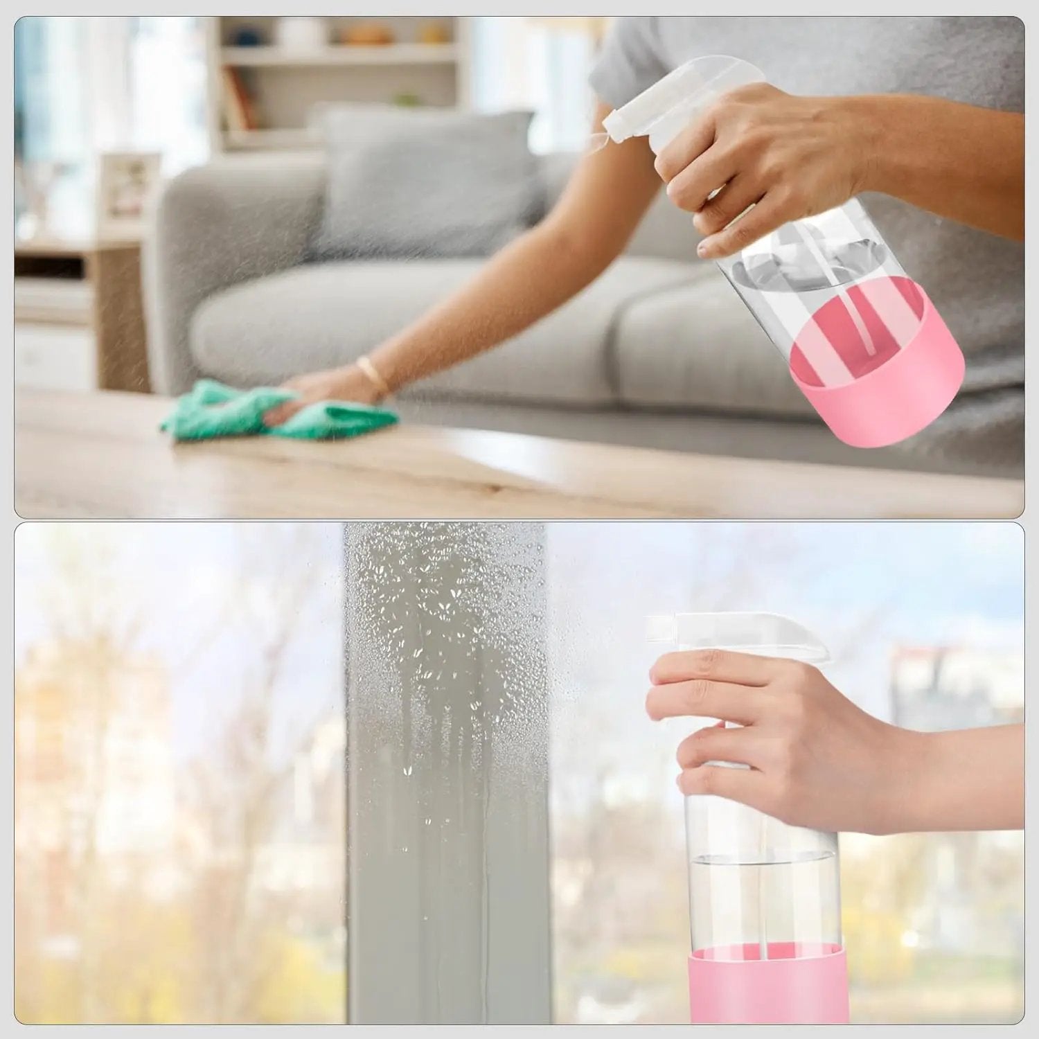 2 Pack Glass Spray Bottles with Silicone Sleeve, 16 oz Empty Refillable Containers with Adjustable Spray Nozzles, Spray Bottles for Hair, Cleaning Solutions and Plants Pink by GreenHaven Gardens