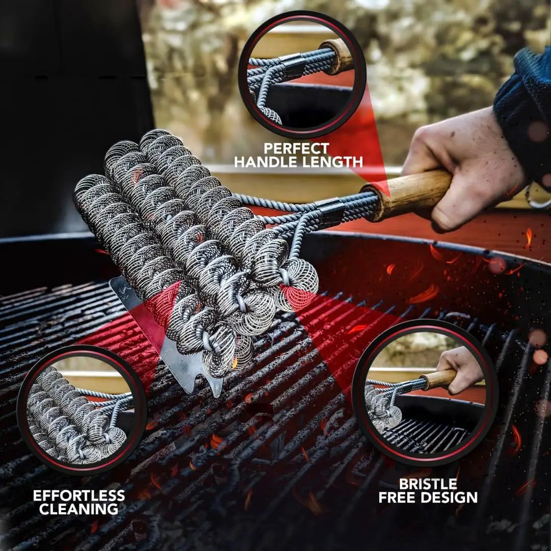 BBQ-AID Grill Brush for Outdoor Grill Bristle Free - 18" BBQ Brush for Grill Cleaning Kit - Safe BBQ Grill Cleaner Brush and Scraper - Stainless Grill Cleaning Brush for Any Grill, Grill Accessories by GreenHaven Gardens